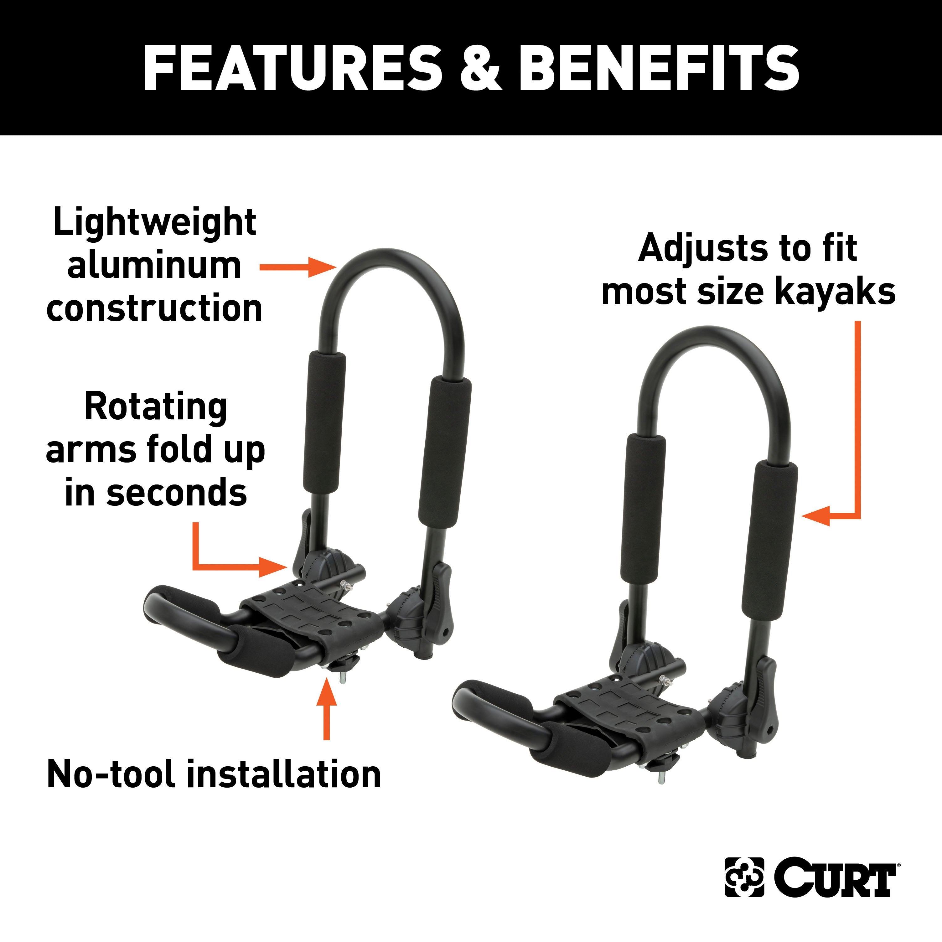 CURT Fully Adjustable Aluminum Universal Kayak Roof Rack Carrier, 2-Pack Model 18320