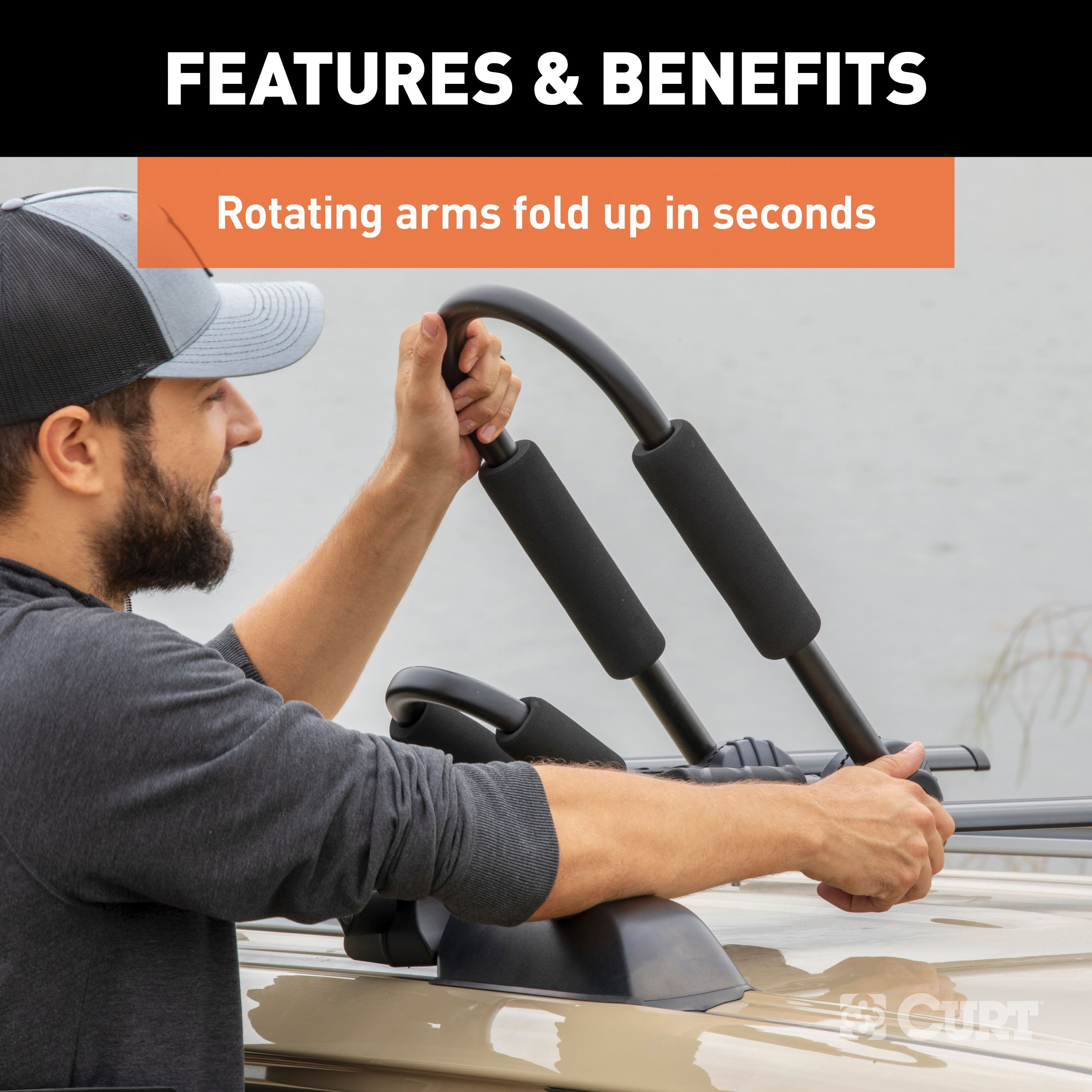 CURT Fully Adjustable Aluminum Universal Kayak Roof Rack Carrier, 2-Pack Model 18320