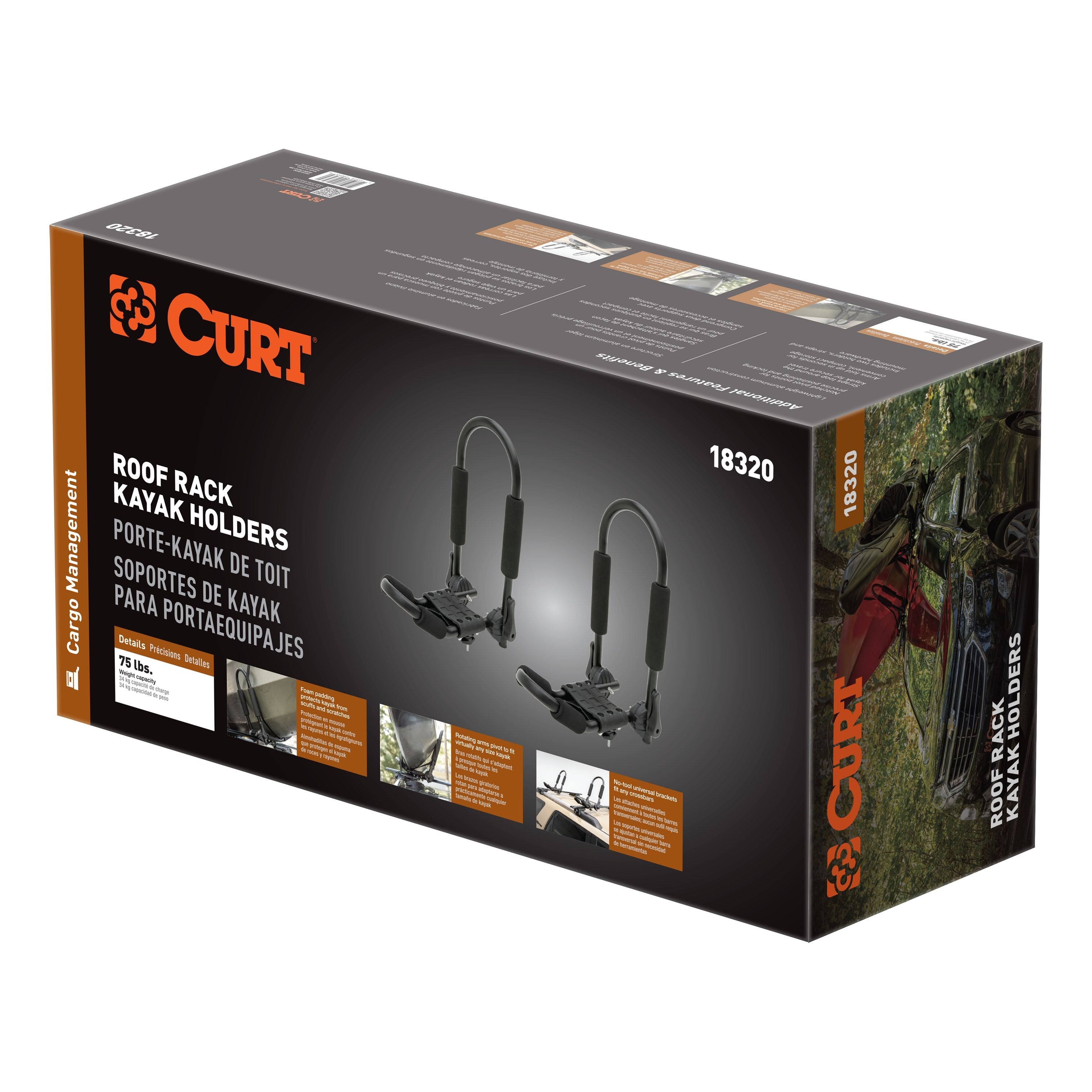 CURT Fully Adjustable Aluminum Universal Kayak Roof Rack Carrier, 2-Pack Model 18320