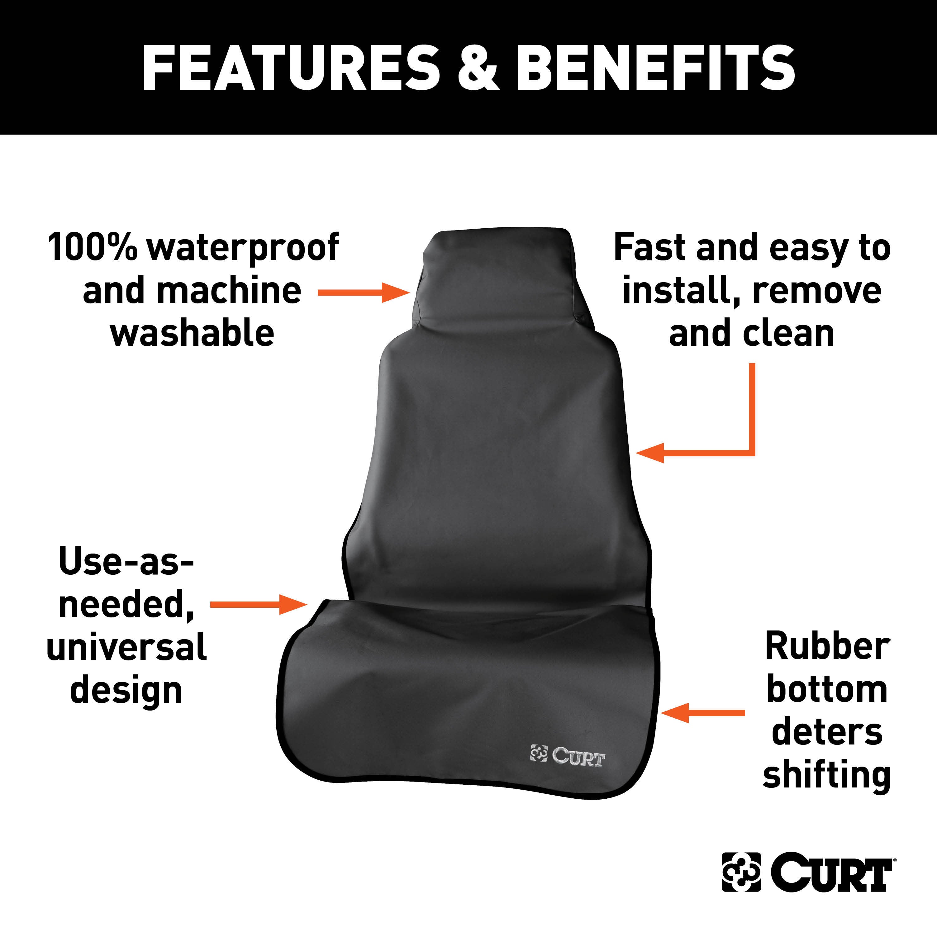 CURT Seat Defender 58-Inch x 23-Inch Black Waterproof Universal Bucket Car Seat Cover Protector Model 18501