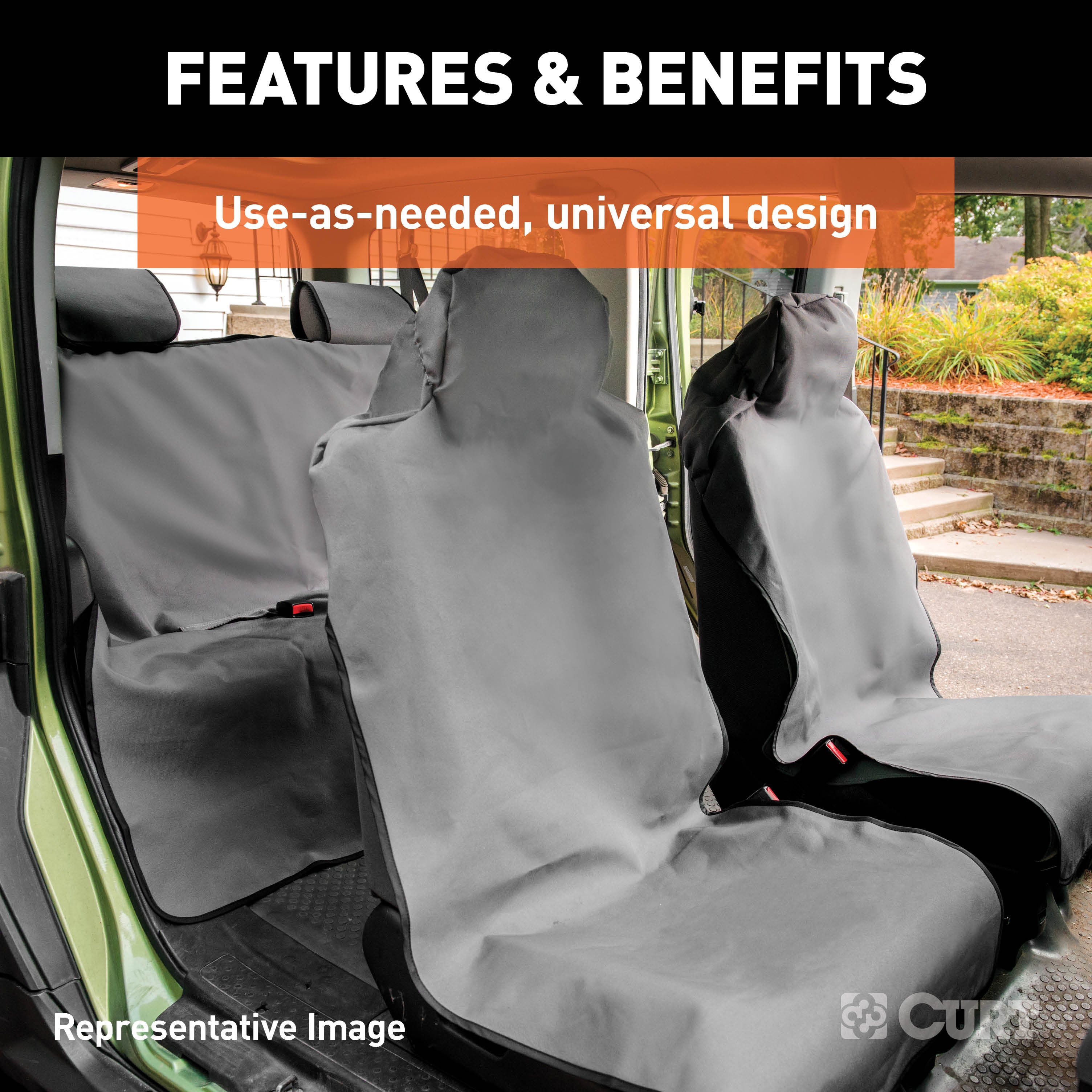 CURT Seat Defender 58-Inch x 23-Inch Black Waterproof Universal Bucket Car Seat Cover Protector Model 18501