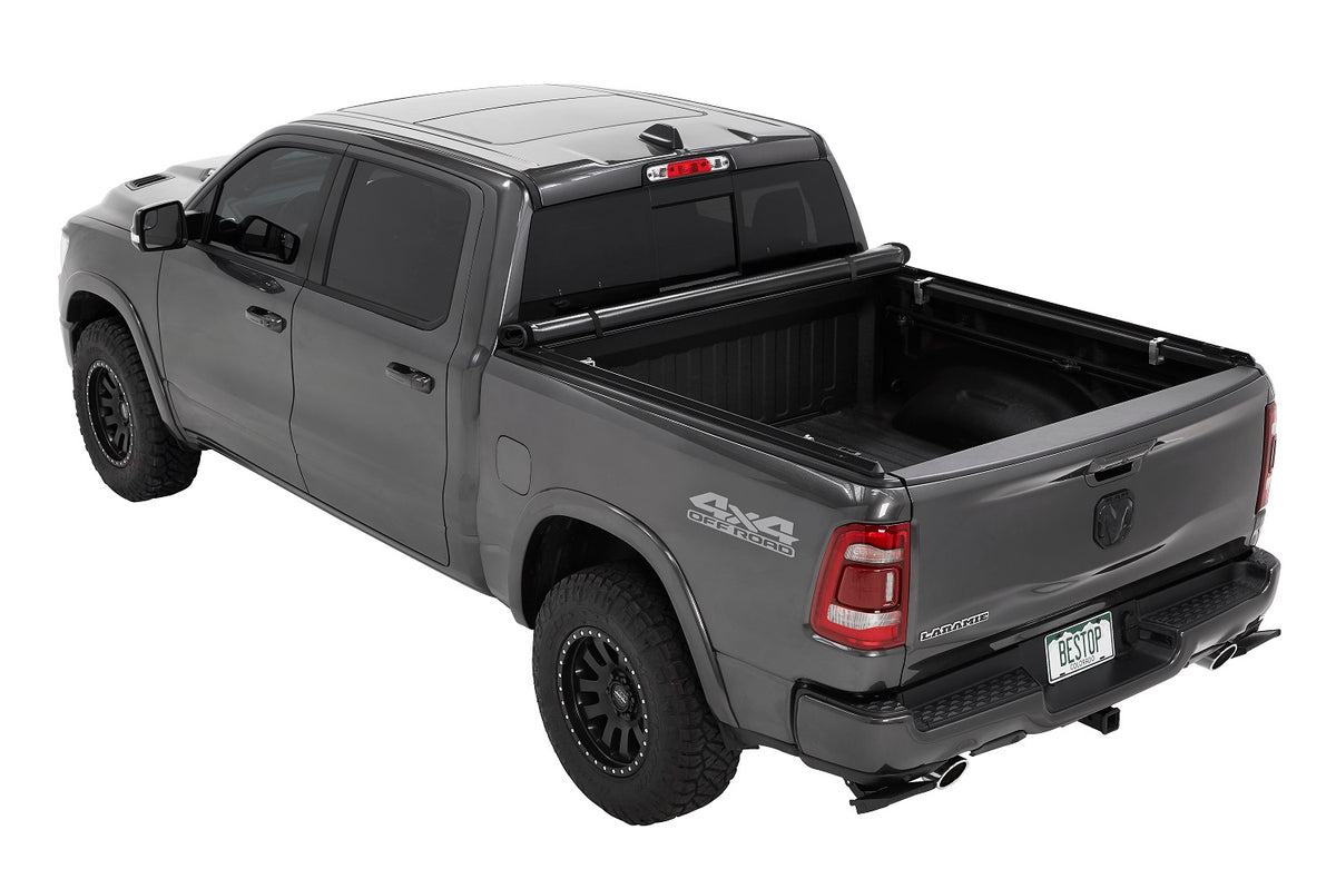EZ-Roll Soft Tonneau Cover For Ram 2019-2024 1500 5.7 Foot Black Tailgate Spoiler Not Included Bestop