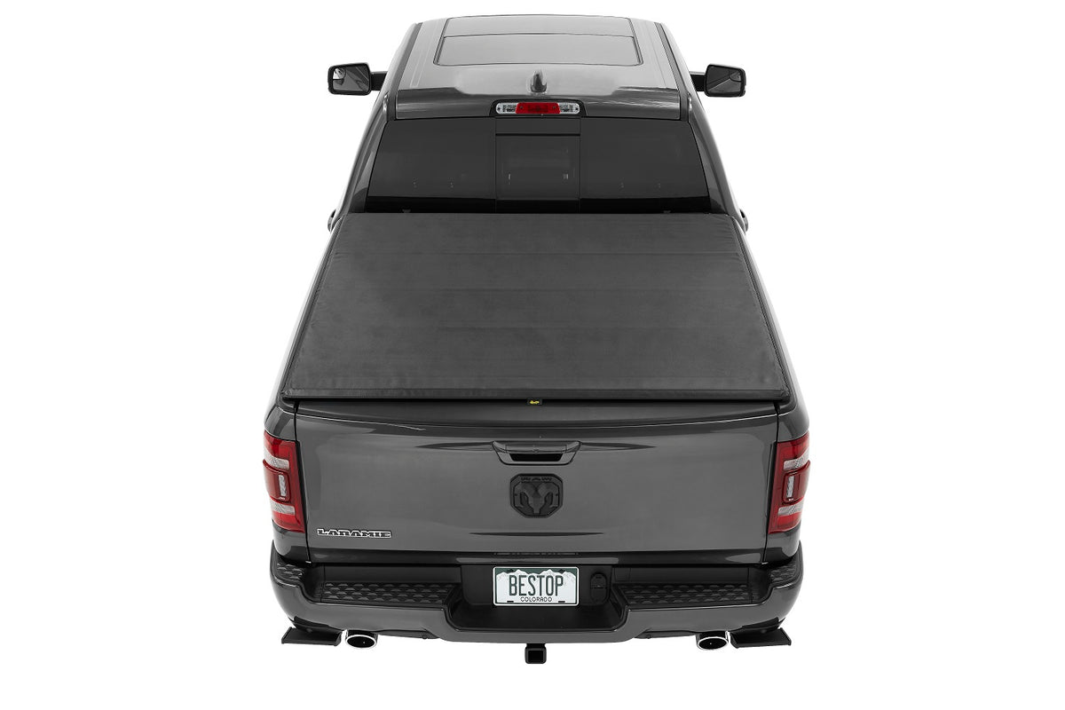 EZ-Roll Soft Tonneau Cover For Ram 2019-2024 1500 5.7 Foot Black Tailgate Spoiler Not Included Bestop