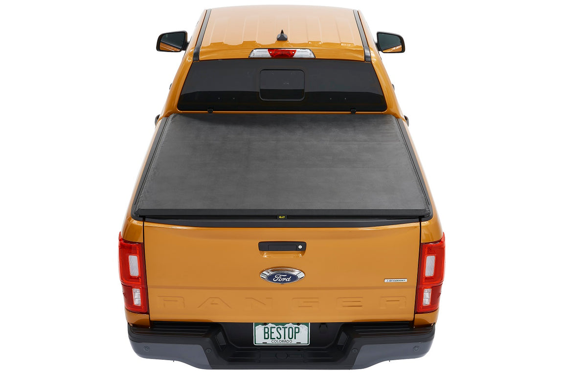 EZ-Roll Soft Tonneau Cover For Ford 2019-2024 Ranger 6.0 Foot Black Tailgate Spoiler Not Included Bestop
