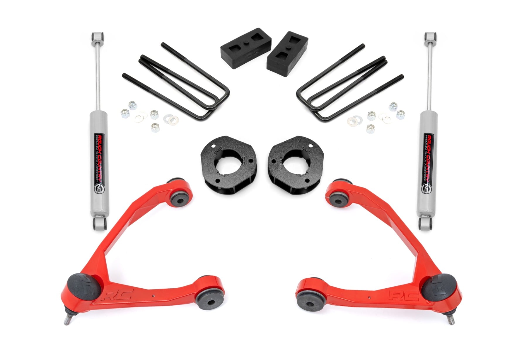 3.5 Inch Lift Kit Forged UCA Cast Steel Red Silverado/Sierra 1500 (07-16) Rough Country