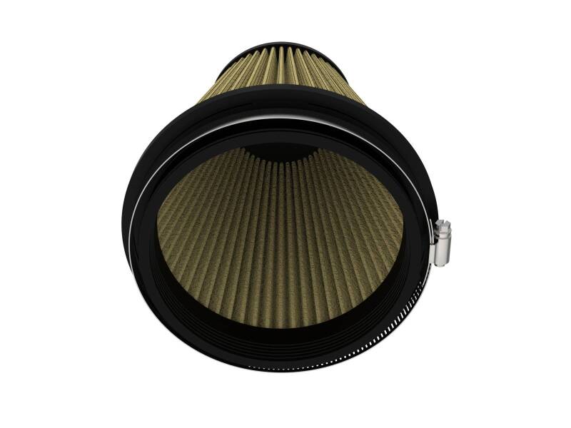 Universal air filter with a cylindrical design, featuring a textured filter element and a black rubber base for secure installation.