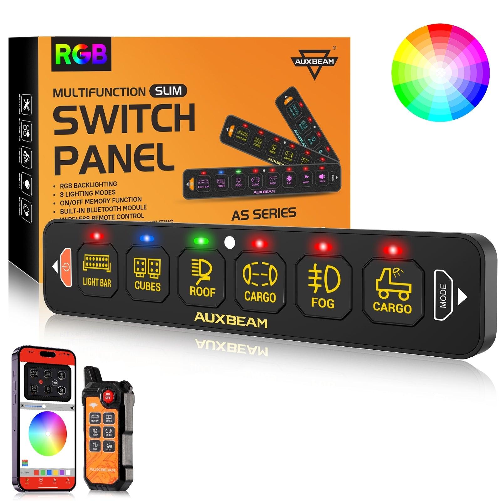 AS Series 4/6/8 Gang RGB Slim Switch Panel with APP&Remote Control, Toggle/ Momentary/ Pulsed Mode Supported(One-Sided Outlet)