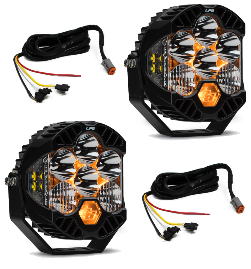 Baja Designs LED light kit for Jeep JL/JT Rubicon featuring LP6 lights with wiring harness for enhanced offroad visibility.