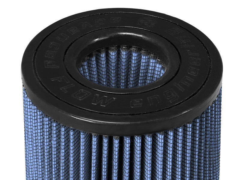 AFE Magnum FLOW universal air filter featuring a cylindrical design with a black top and blue pleated filter material, measuring 6 inches wide by 14 inches high.