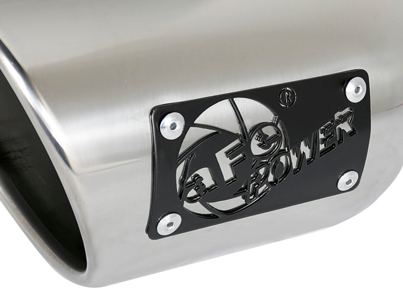 Stainless steel afe MACH Force-Xp universal exhaust tip with 3-inch inlet, 4.5-inch outlet, and 9-inch length.