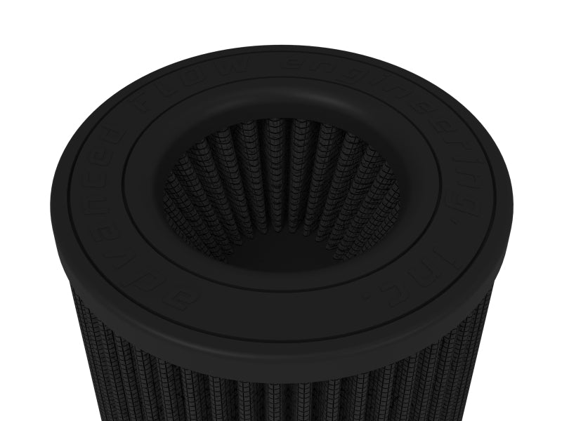 Inverted air filter with a black mesh design, featuring a wide opening and a sturdy rubber base for enhanced airflow.