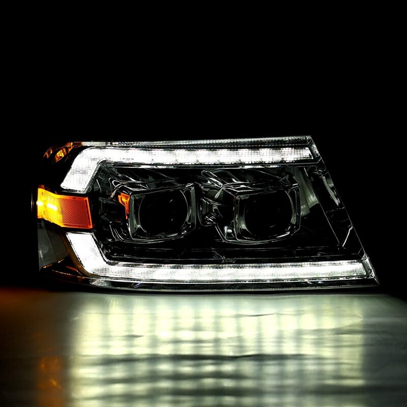AlphaRex LUXX-Series LED projector headlights for 06-08 Lincoln Mark LT in black with sequential signal feature.