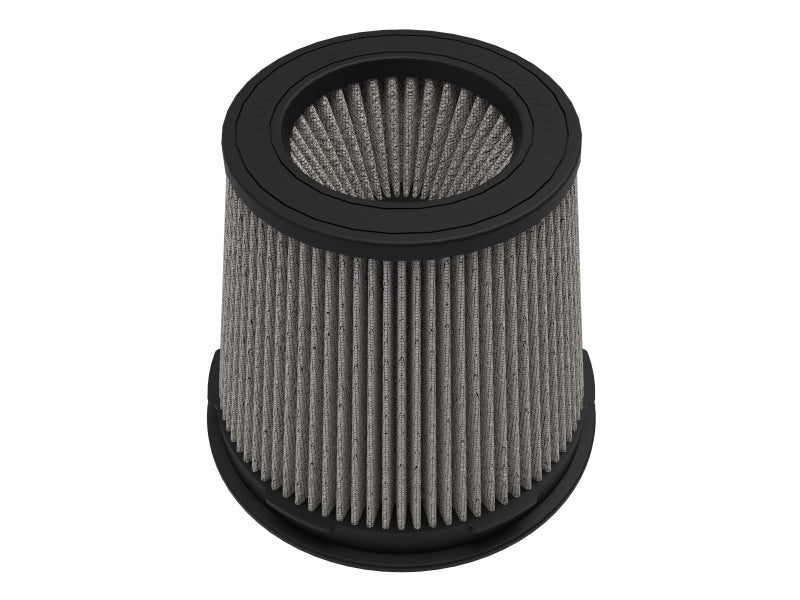 aFe Momentum Pro DRY S replacement air filter with dimensions 5in front, 7in back, 5-1/2in top, and 6-1/2in height.