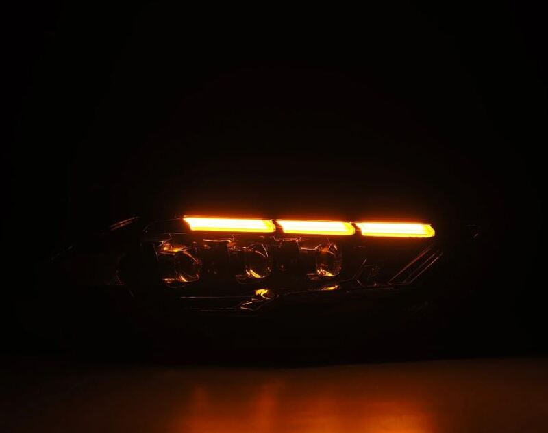 AlphaRex NOVA LED projector headlights for 2018-2020 Ford Mustang in black, featuring sequential signals and daytime running lights.