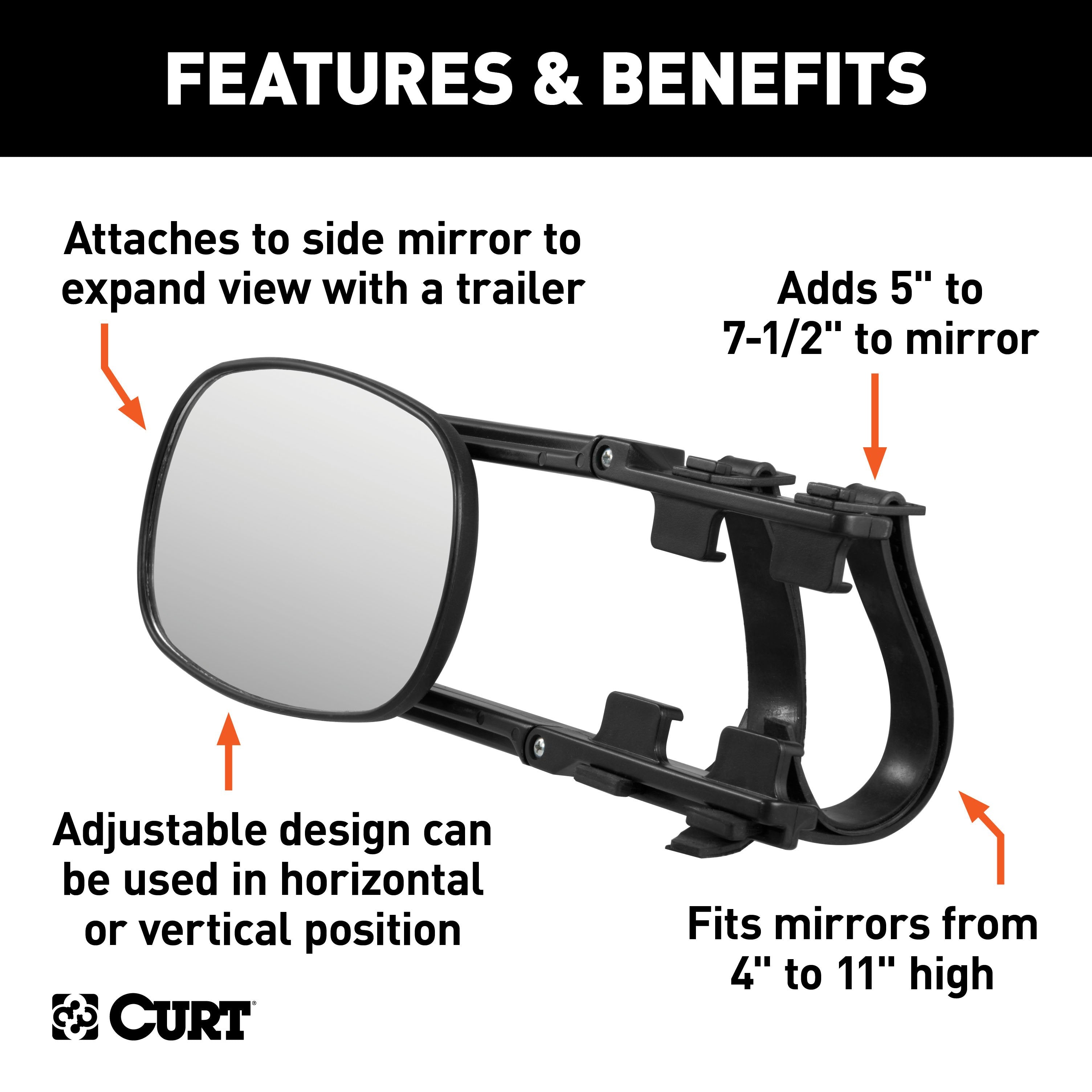 CURT 5 x 7-1/2-Inch Universal Strap-On Adjustable Extendable Towing Mirror Model 20002