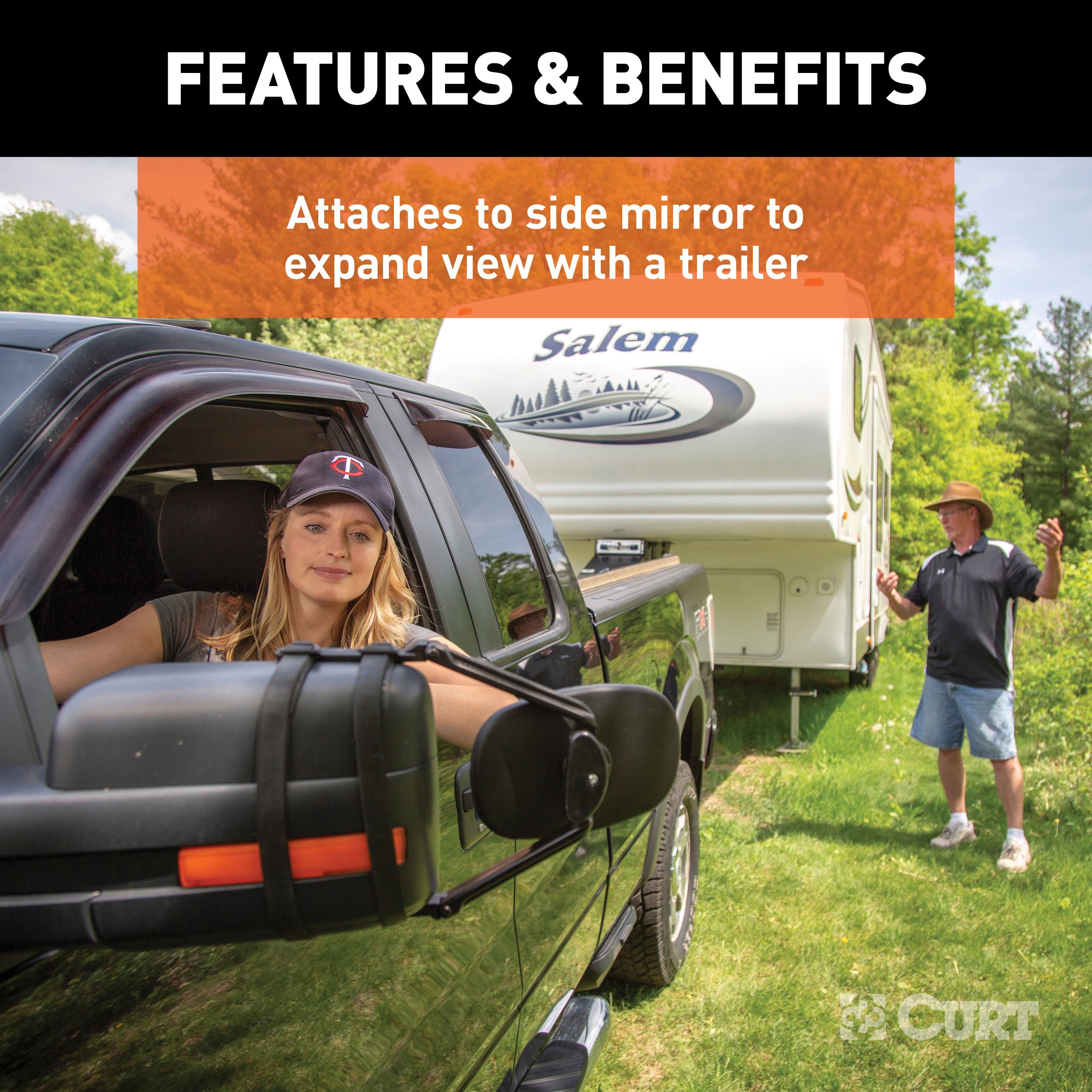 CURT 5 x 7-1/2-Inch Universal Strap-On Adjustable Extendable Towing Mirror Model 20002