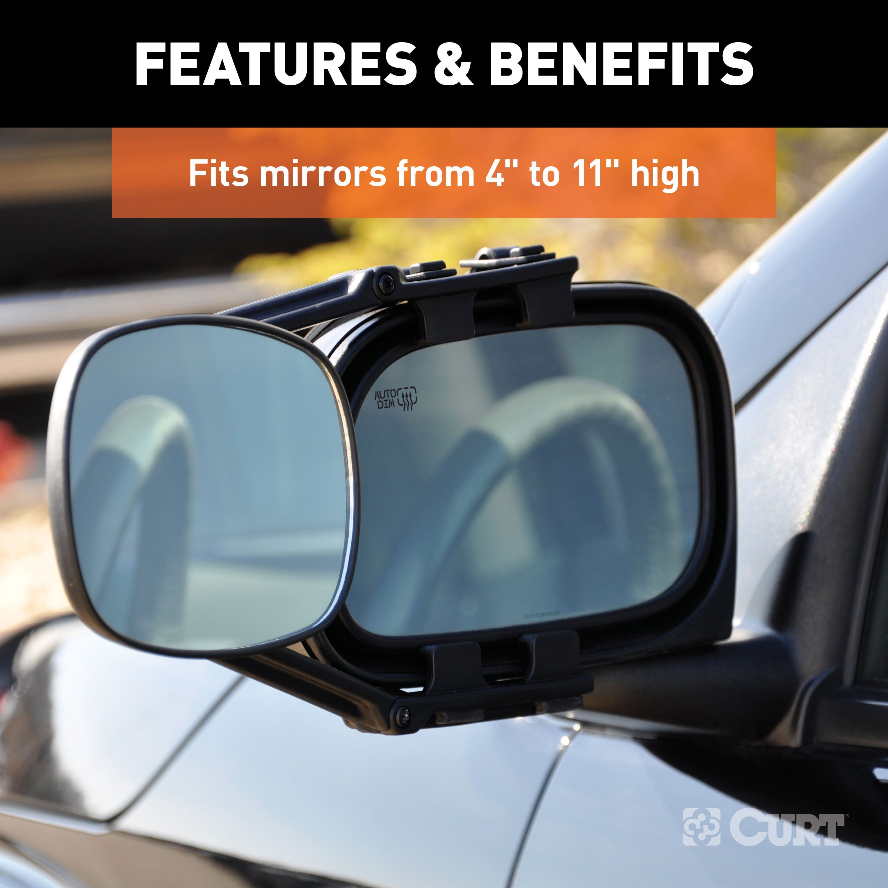 CURT 5 x 7-1/2-Inch Universal Strap-On Adjustable Extendable Towing Mirror Model 20002