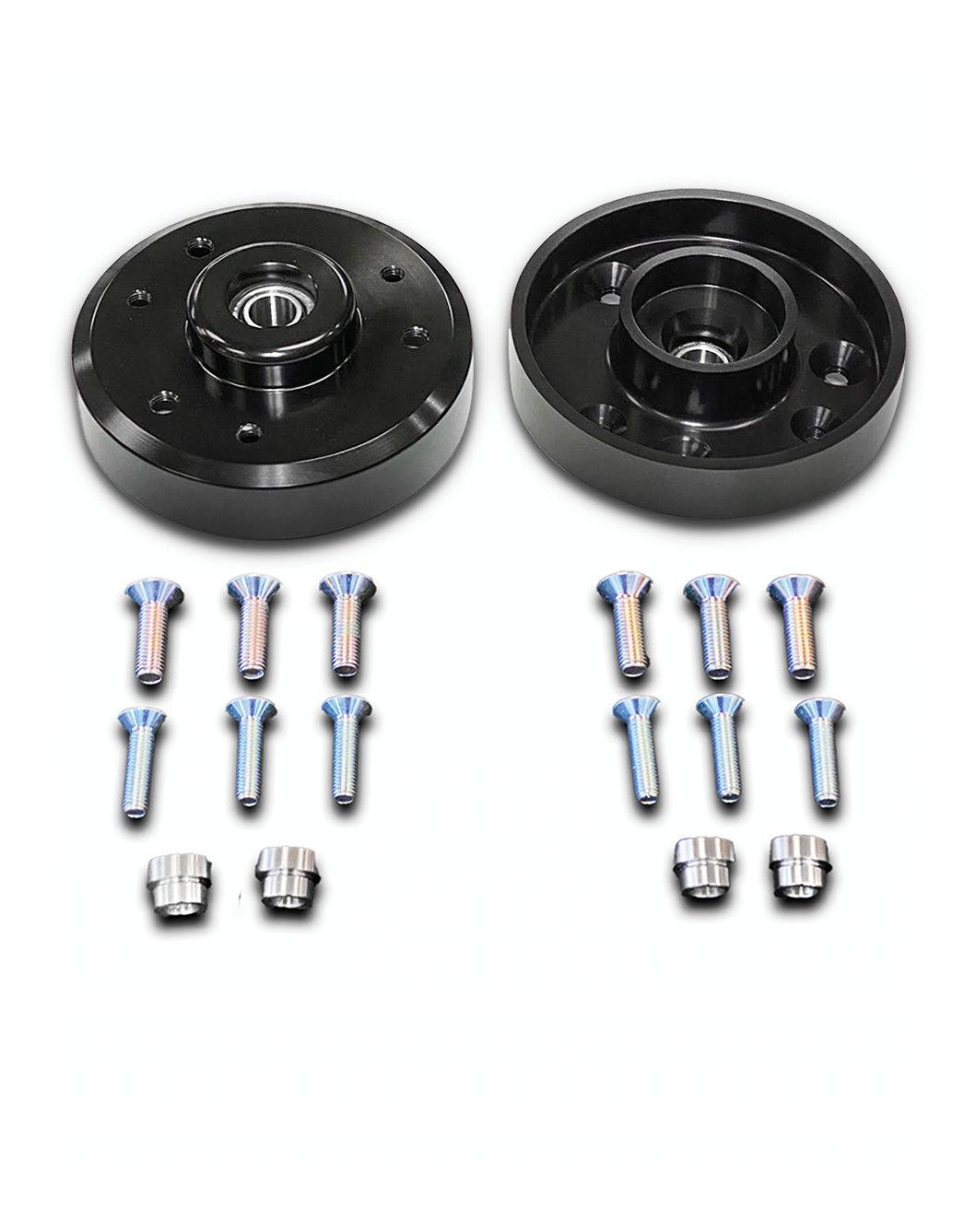 Billet aluminum top hat for 2010-2014 Raptor stock shocks, includes mounting screws for stock height installation.
