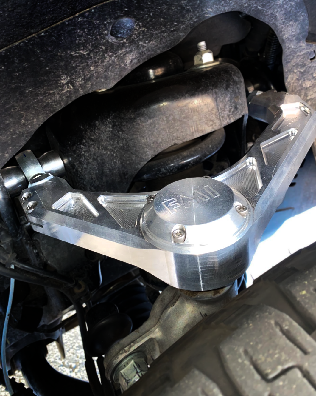 Billet upper control arm kit for 2015-2024 Ford F-150, showcasing durable aluminum construction and stock length design.