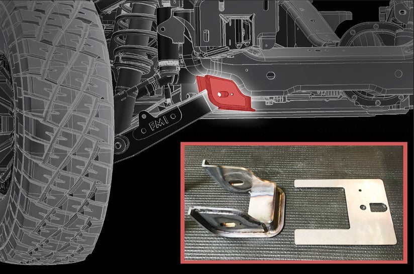 Lower arm pocket replacement kit for 2017-2024 Raptor by Foutz Motorsports, showcasing durable metal components for enhanced performance.