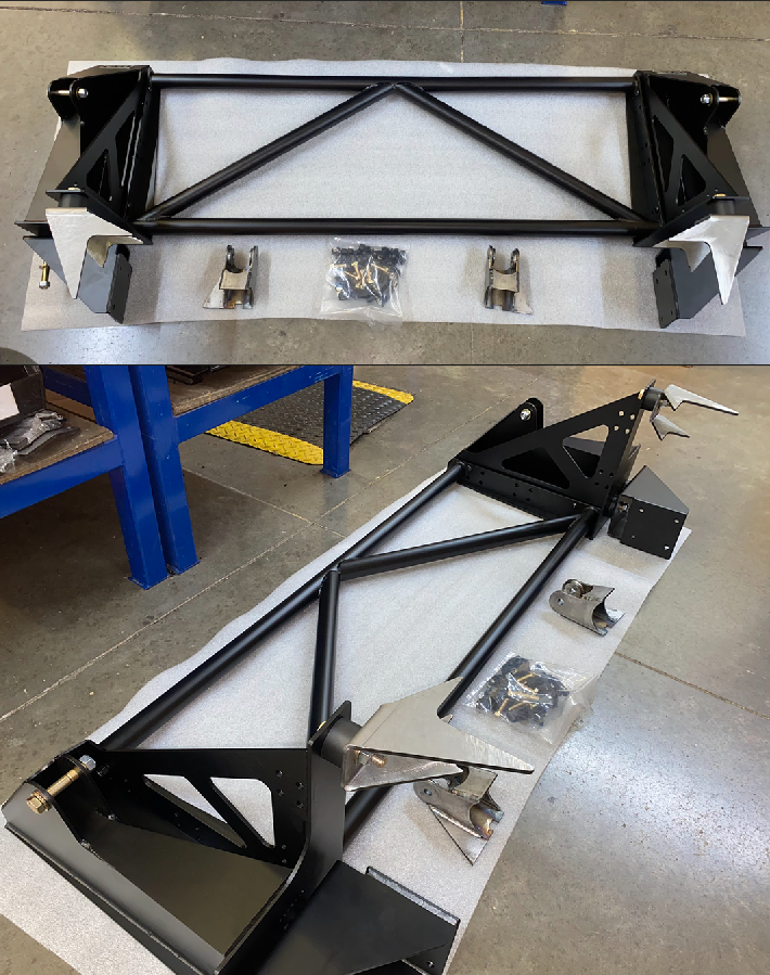 Raptor rear bed cage shock tower designed for 20.25-inch wheel travel, featuring a sturdy black finish and mounting hardware.