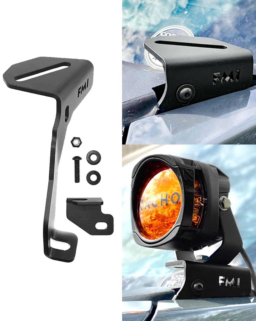 Front A-Pillar light mount kit for 2017-2020 Gen 2 Raptor, includes mounting hardware for easy installation.