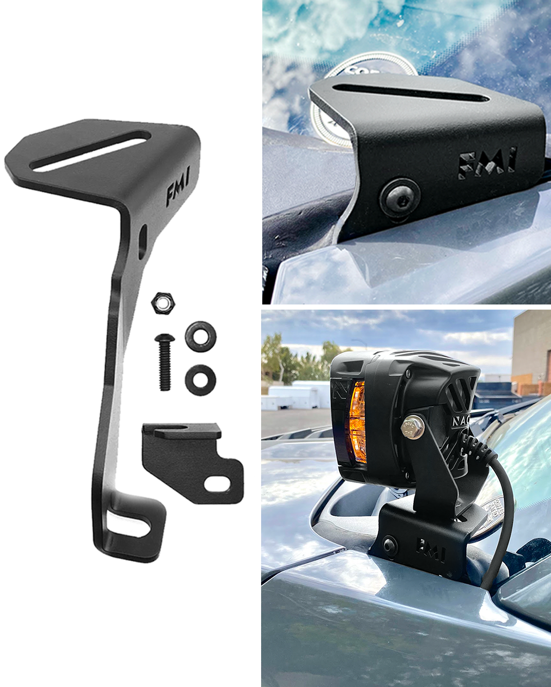 Front A-Pillar light mount kit for 2017-2020 Gen 2 Raptor, includes brackets and hardware for easy installation.