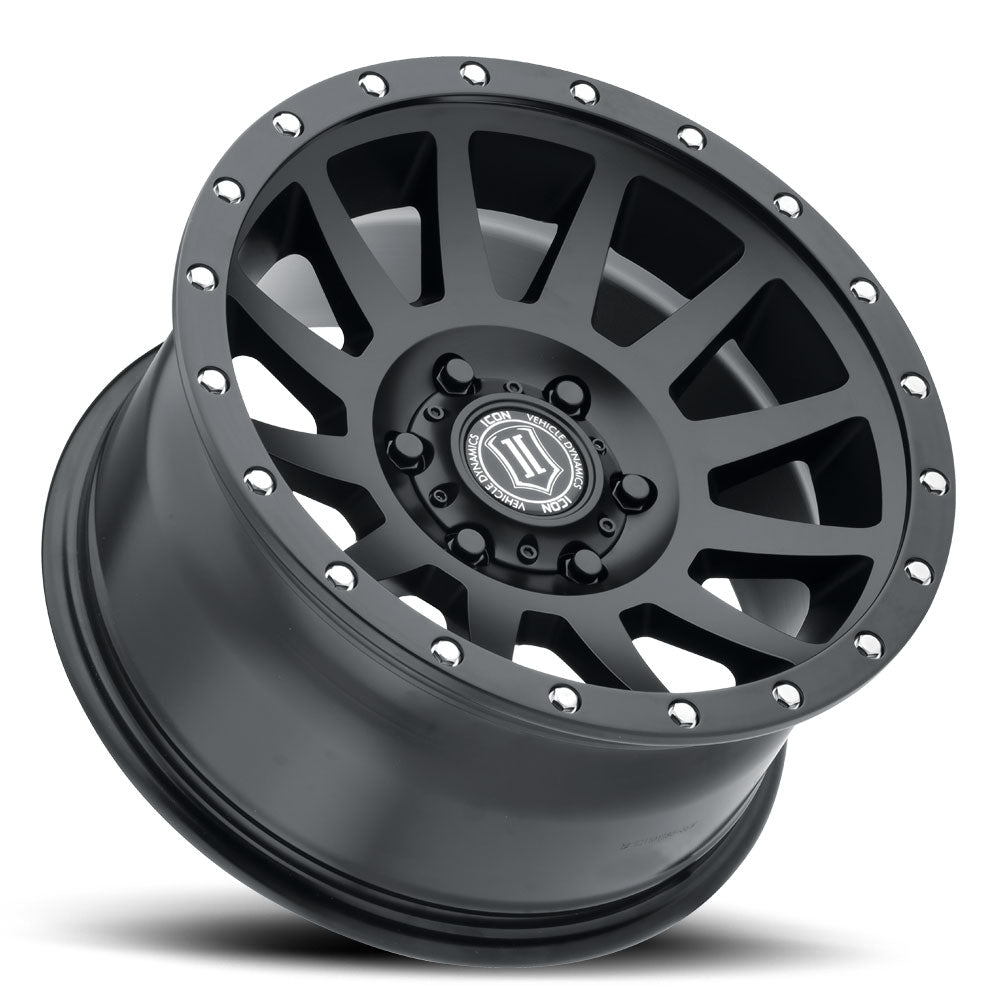 Compression 17 X 8.5 / 5 X 5 / -6MM / 4.5 Inch Back Space Satin Black, ICON Alloys