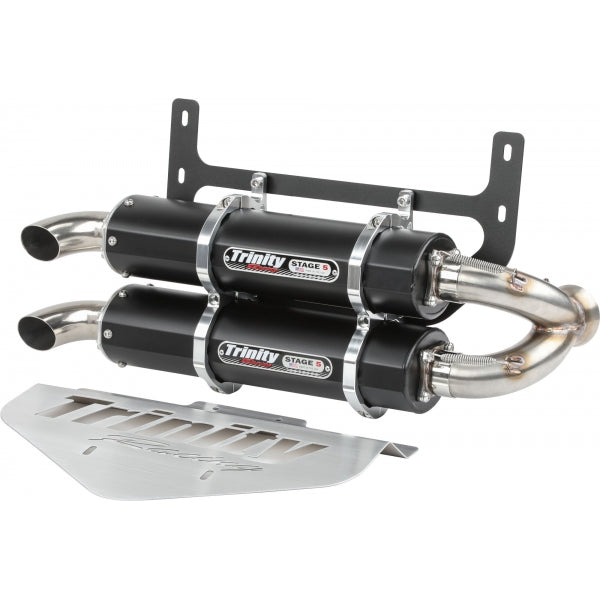 ACE 900 XC Slip On exhaust system featuring dual pipes and a stainless steel heat shield for enhanced performance.