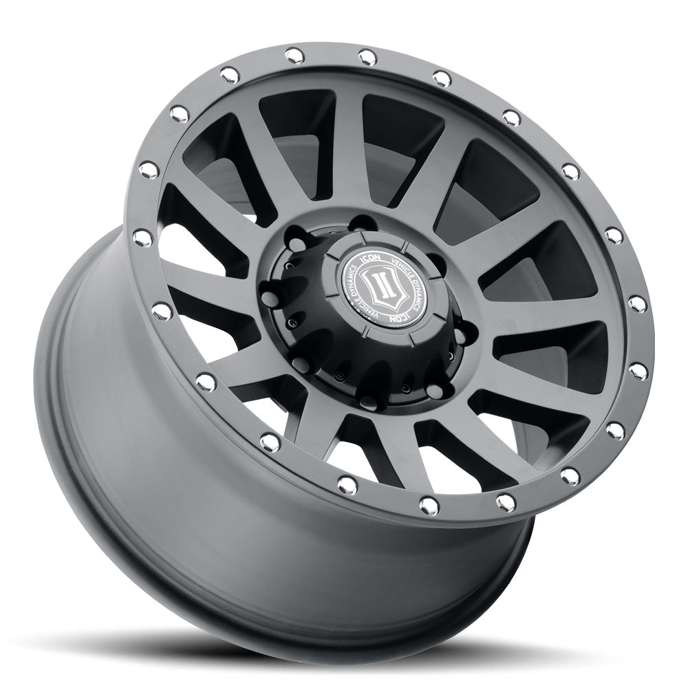 Compression HD 18 X 9 / 8 X 180 12MM Offset 5.5 Inch Backspace Satin Black, ICON Alloys
