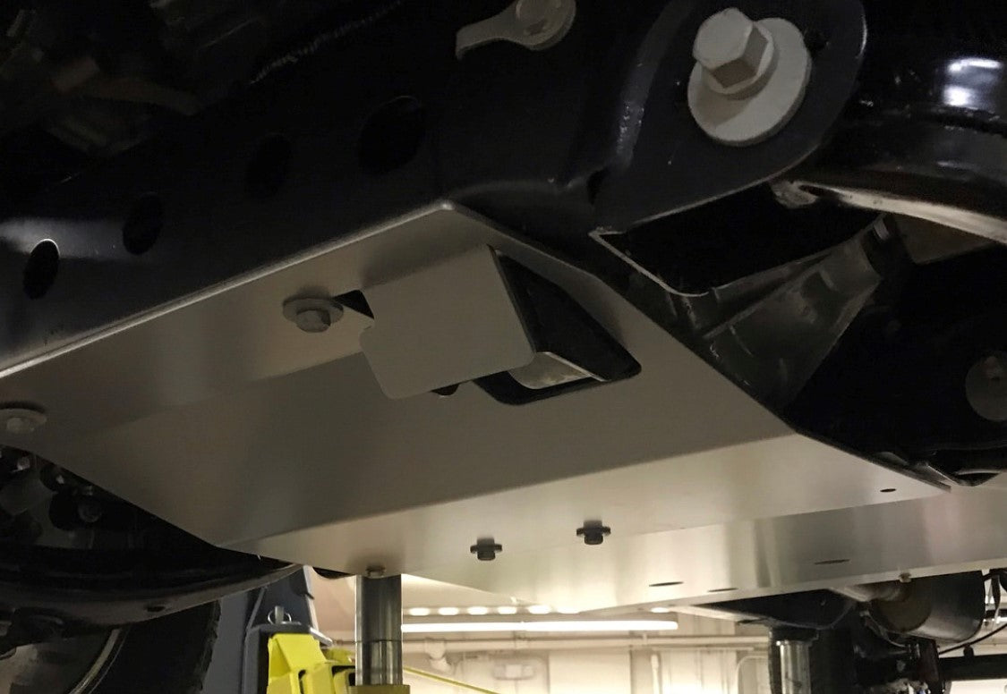 Durable skid plate for 2019 and newer Ford Ranger, designed to protect the undercarriage during off-road adventures.