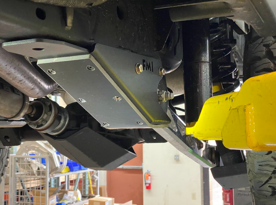 2021 and up Bronco rear lower arm frame guard with HDPE slide, designed for enhanced protection and durability.