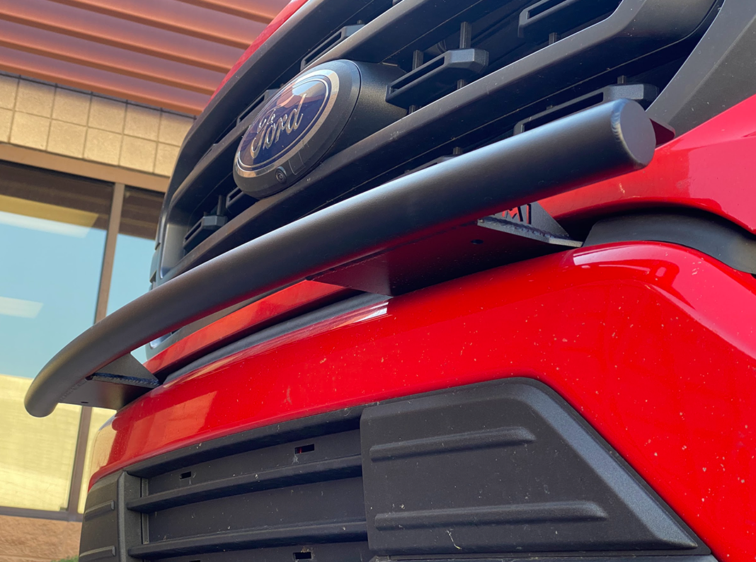 Front light mount for 2021-2023 Ford F150 stock bumper, designed for enhanced lighting and rugged durability.