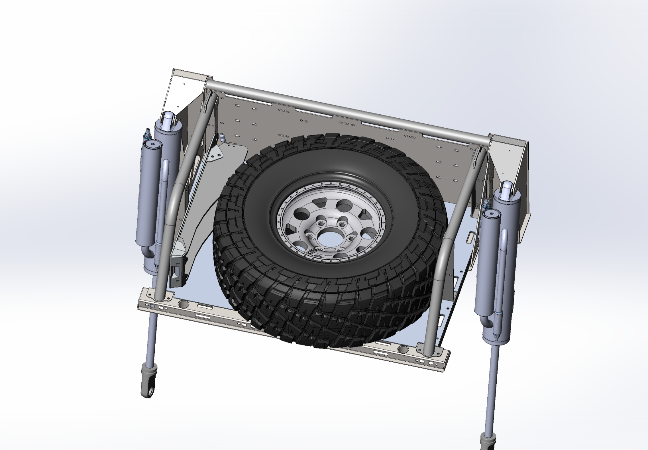 2021+ Raptor 5-Link Rear Bed Organizer designed for 3.0x16 coil over or 3.5x16 bypass shock with mounted tire.