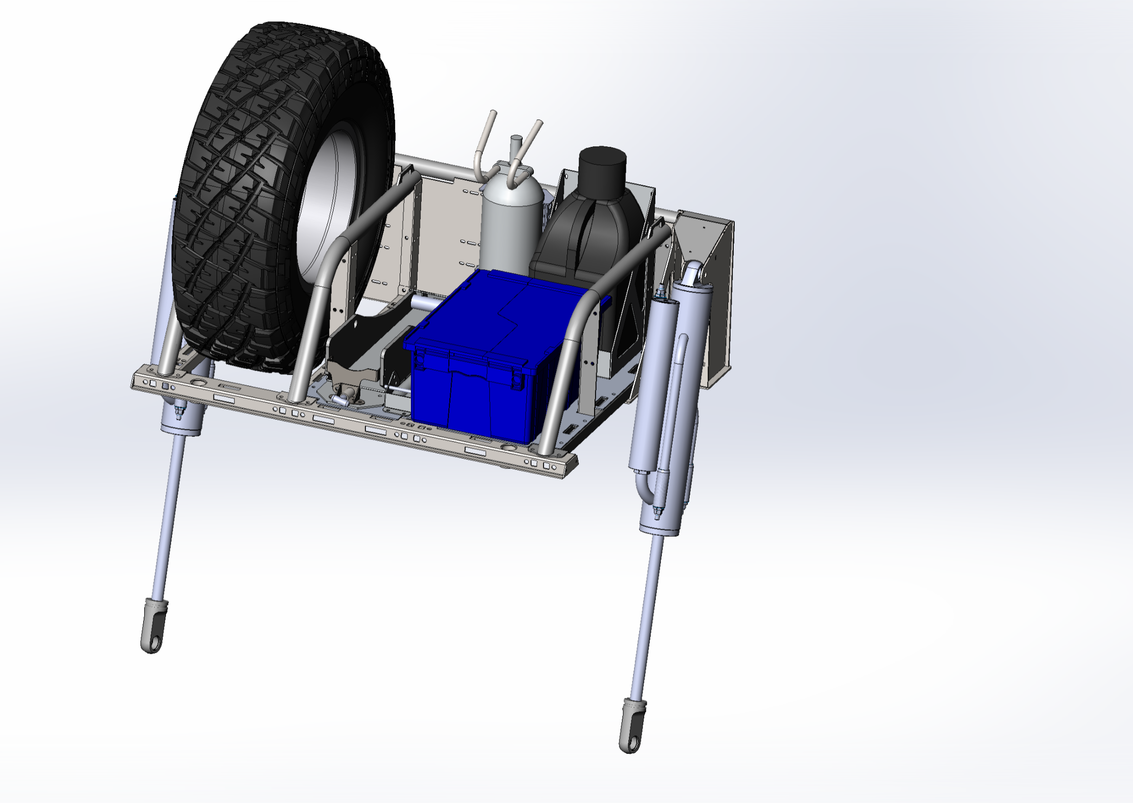 2021+ Raptor 5-Link Rear Bed Organizer designed for 3.0x16 coil over or 3.5x16 bypass shock with storage for tools and gear.