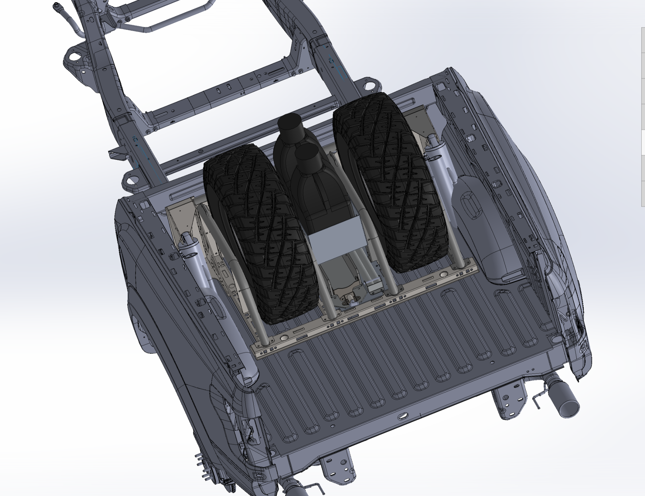 2021+ Raptor 5-Link Rear Bed Organizer designed for 3.0x16 coil over or 3.5x16 bypass shock installation.