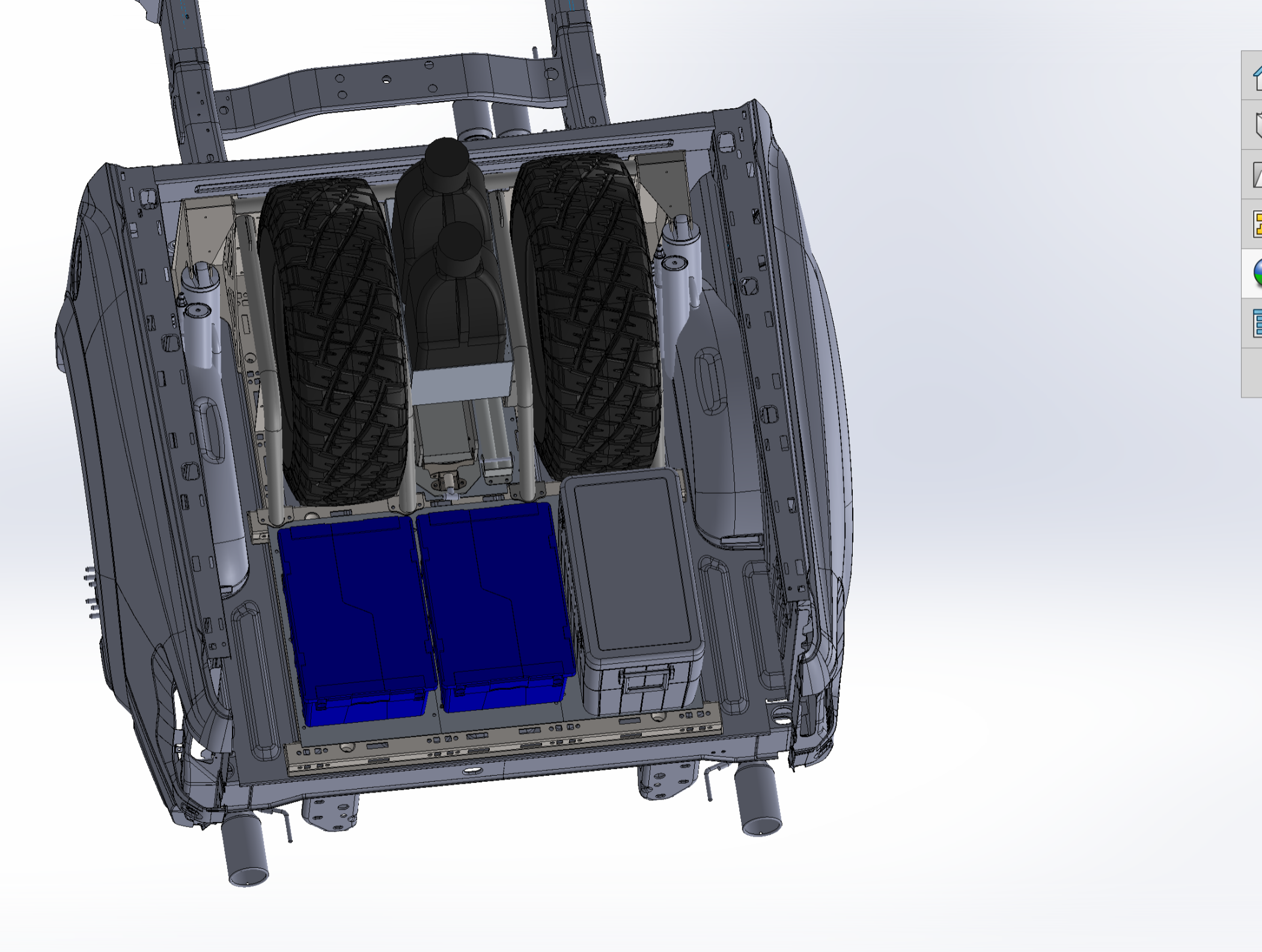 2021+ Raptor 5-Link Rear Bed Organizer designed for 3.0x16 coil over or 3.5x16 bypass shock with storage compartments.