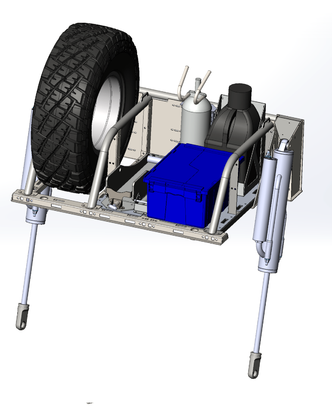 2021+ Raptor 5-Link Rear Bed Organizer designed for 3.0x16 coil over or 3.5x16 bypass shock with tire and storage compartments.