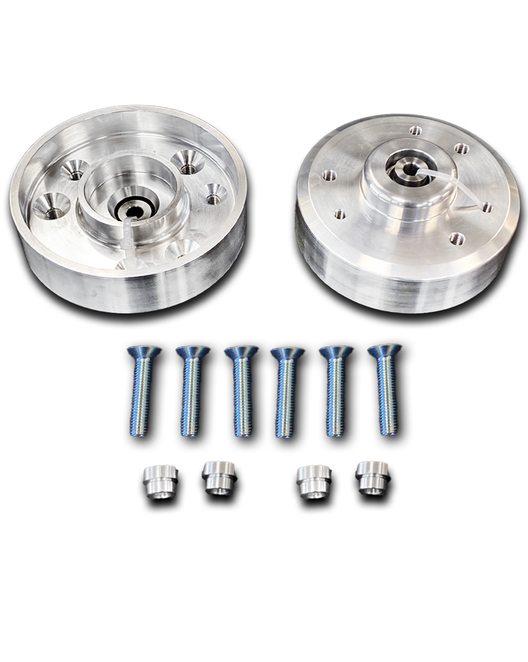 Billet top hat lift kit for 2024-Up Raptor, includes 1.5-inch lift components and installation hardware.