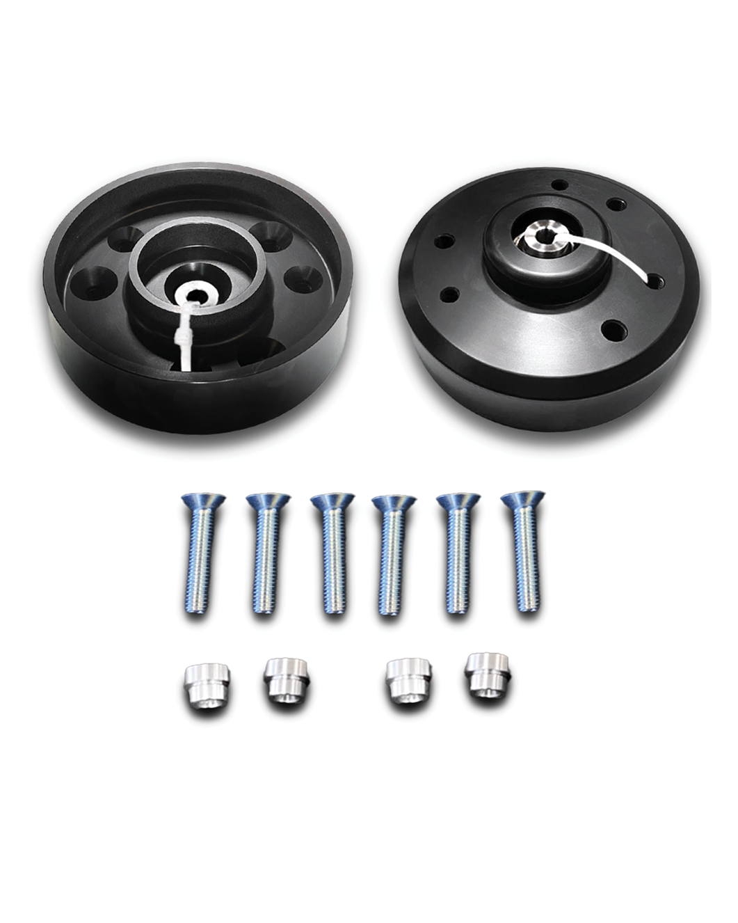 Billet top hat lift kit for 2021-2023 Raptor, includes components for 1.5-inch lift with installation hardware.