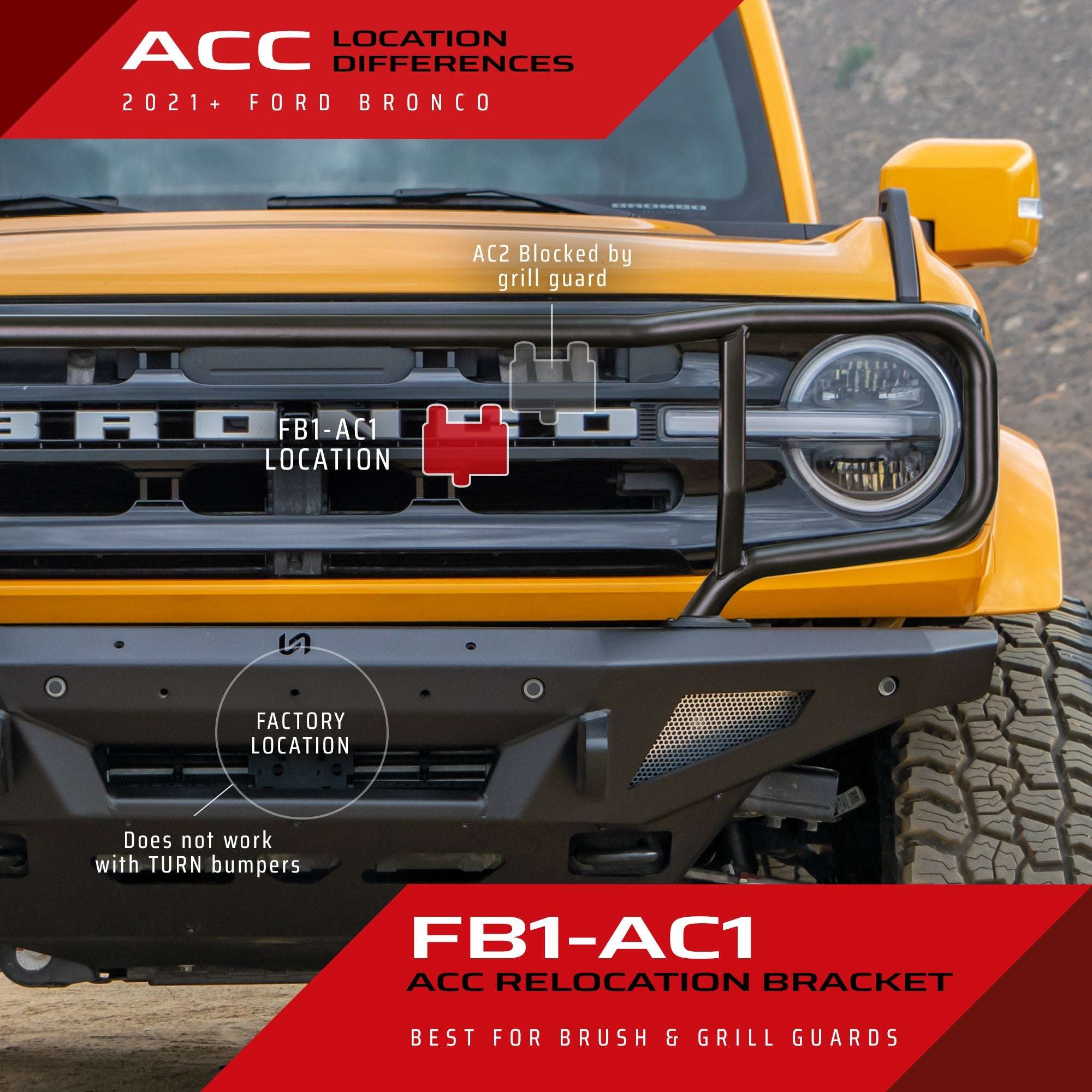 ACC Relocation Bracket for Ford Bronco Brush and Grill Guards