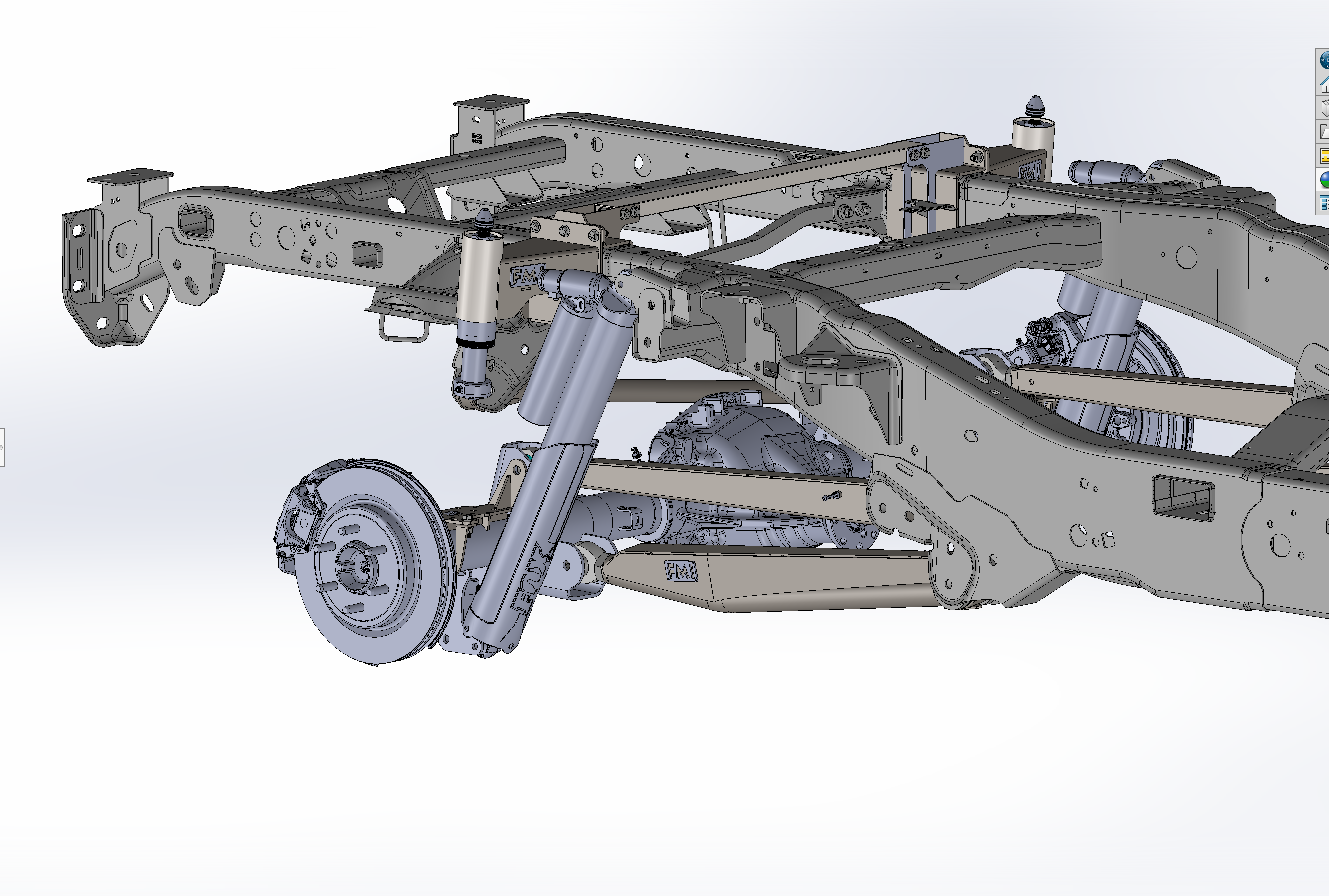 Adjustable rear suspension kit for 2021 and newer Gen 3 Raptors, showcasing detailed frame and shock components.