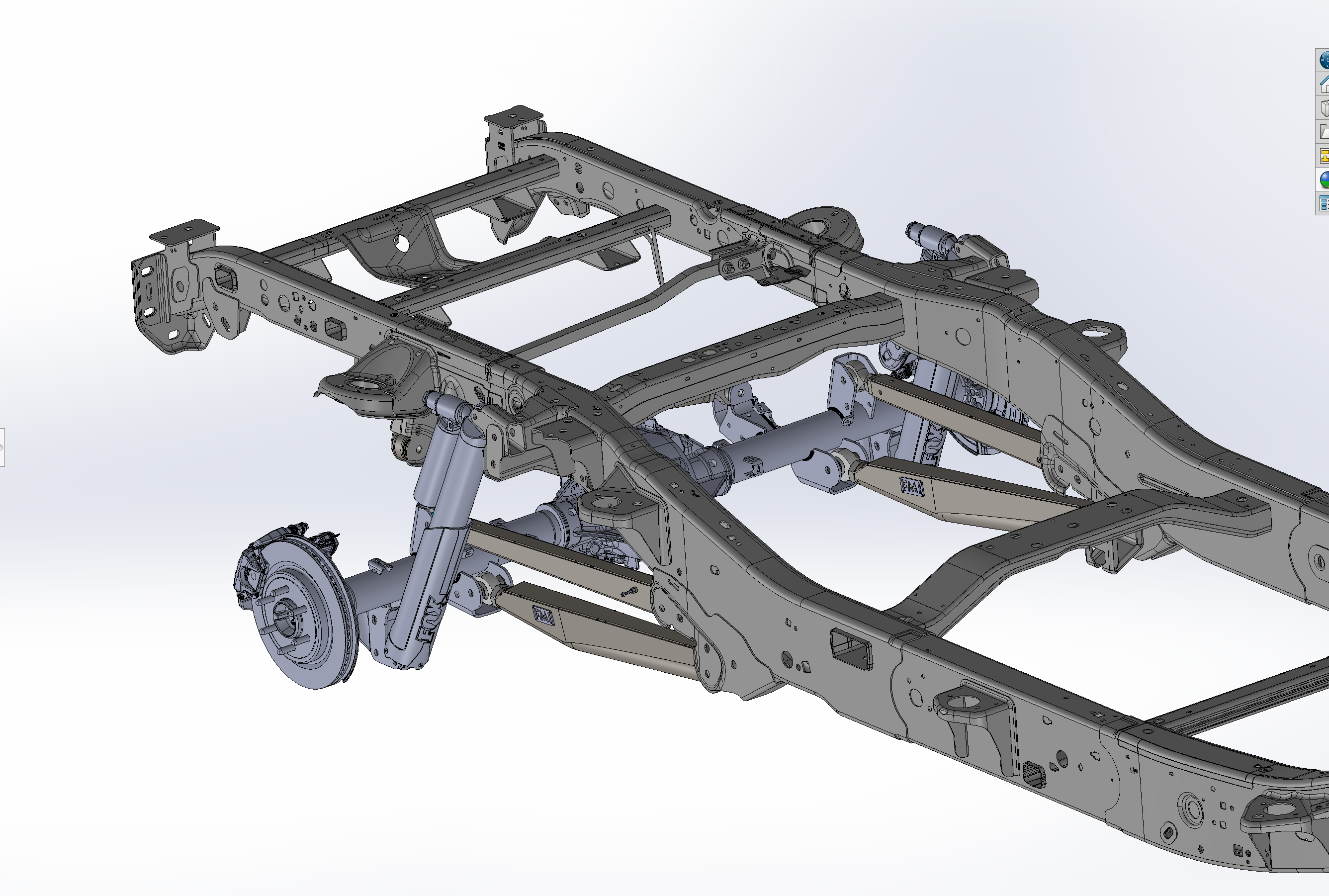 Adjustable rear suspension kit for 2021 and newer Gen 3 Raptors, showcasing frame and suspension components.