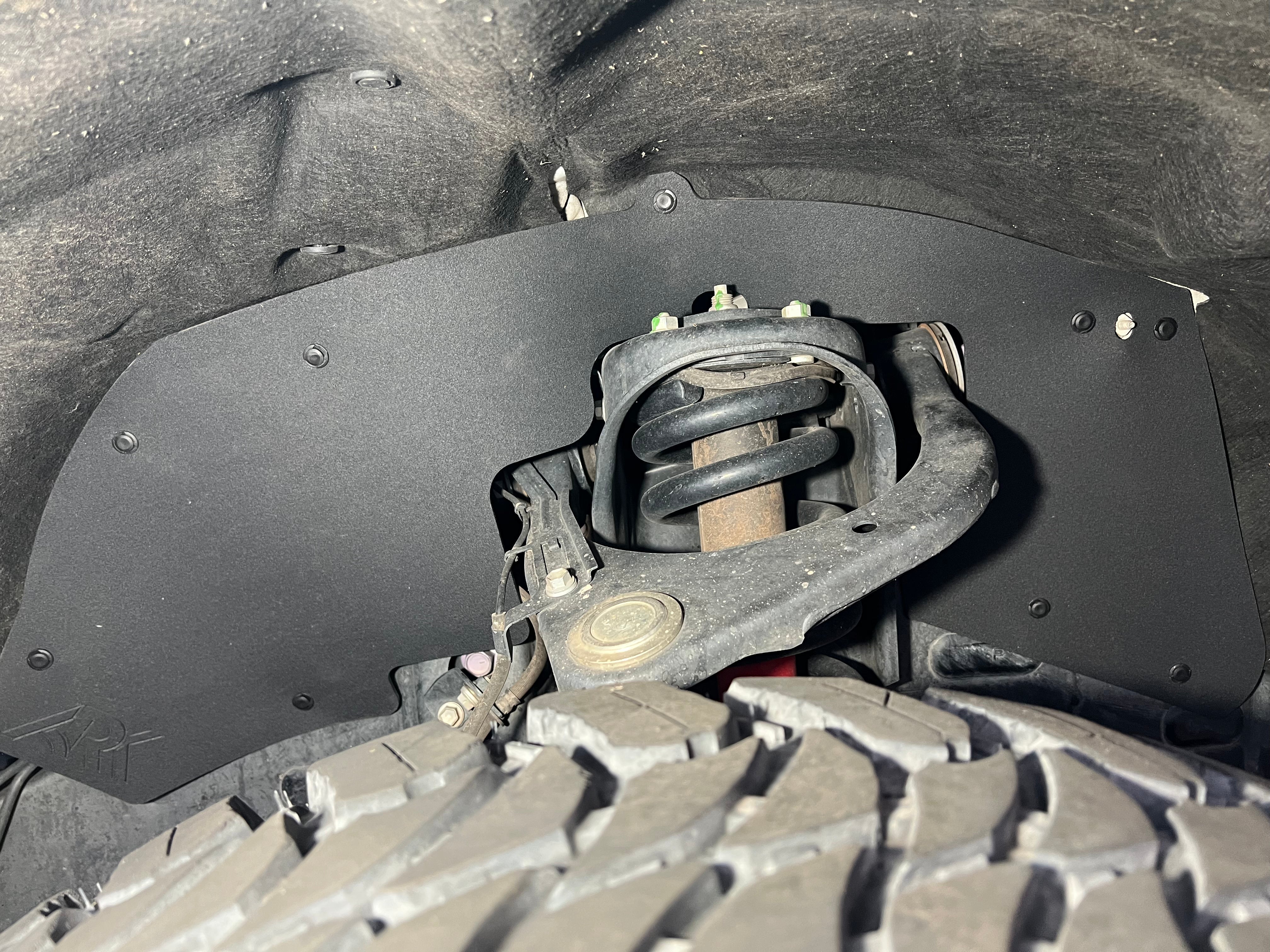 2022+ Toyota Sequoia Gen 3 splash guards installed, protecting the vehicle's undercarriage from debris and mud.