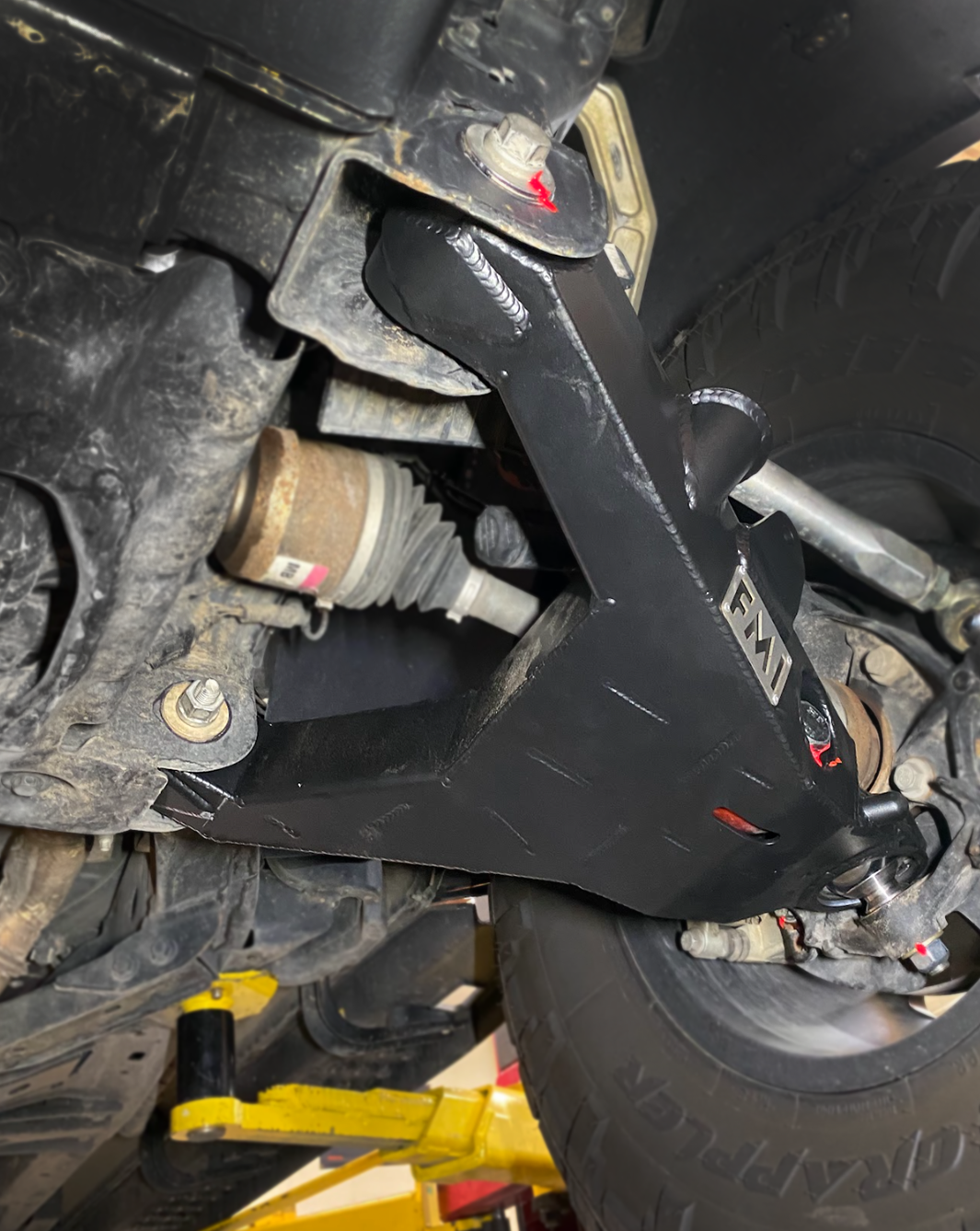 2024+ Ranger Raptor fabricated lower A-arm kit showcasing stock width, designed for enhanced offroad performance and durability.