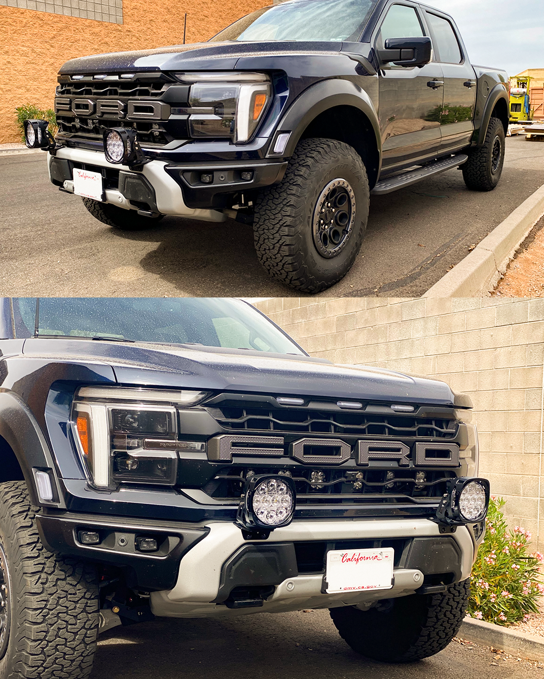 Light mount brackets for 2024+ Gen 3.5 Raptor, designed for stock bumpers, showcasing offroad lighting setup.