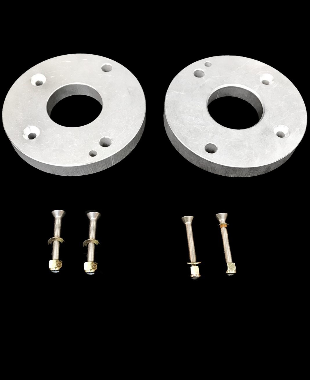 2025 Ram RHO Rear Spring Spacer Lift Kit with two aluminum spacers and installation bolts for enhanced vehicle lift.