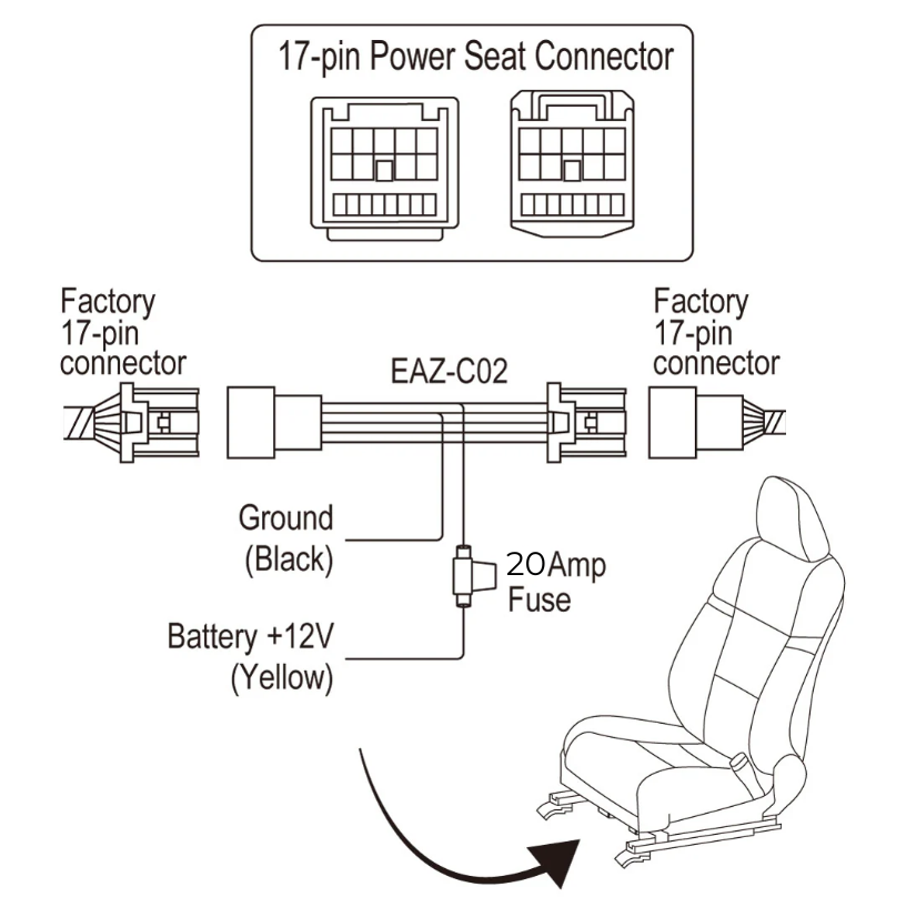 Plug & Play Power Seat Cable Harness for Active Subwoofer - Toyota & Lexus | Beat-Sonic EAZ-C02