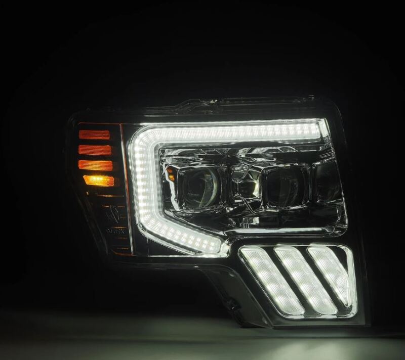 AlphaRex PRO-Series projector headlights for 09-14 Ford F-150 with sequential signals and active lighting features.