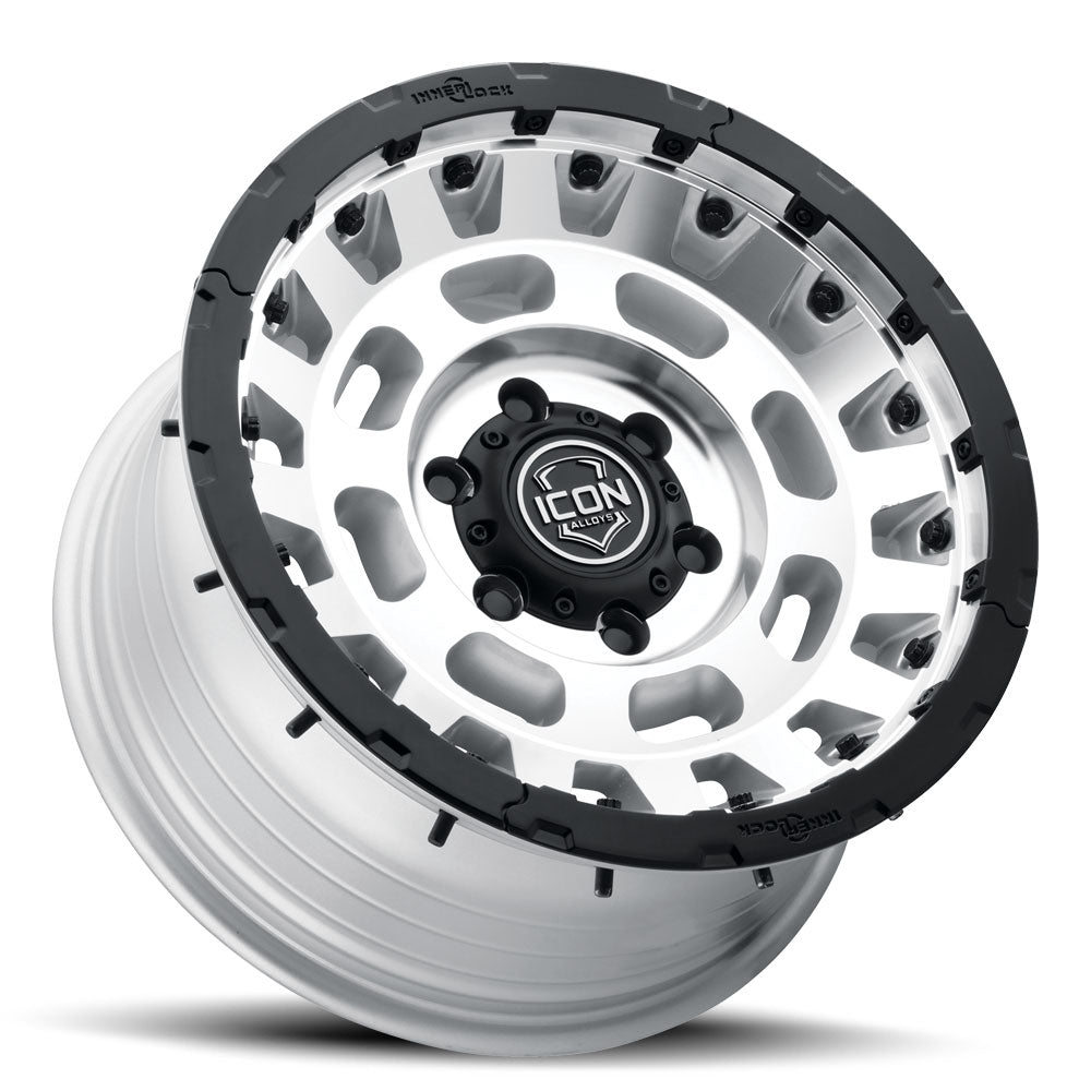 Hammer Pro 17 X 8.5 / 5 X 150 25MM Offset 5.75 Inch Back Space Silver Machined W/ Black Ring, ICON Alloys